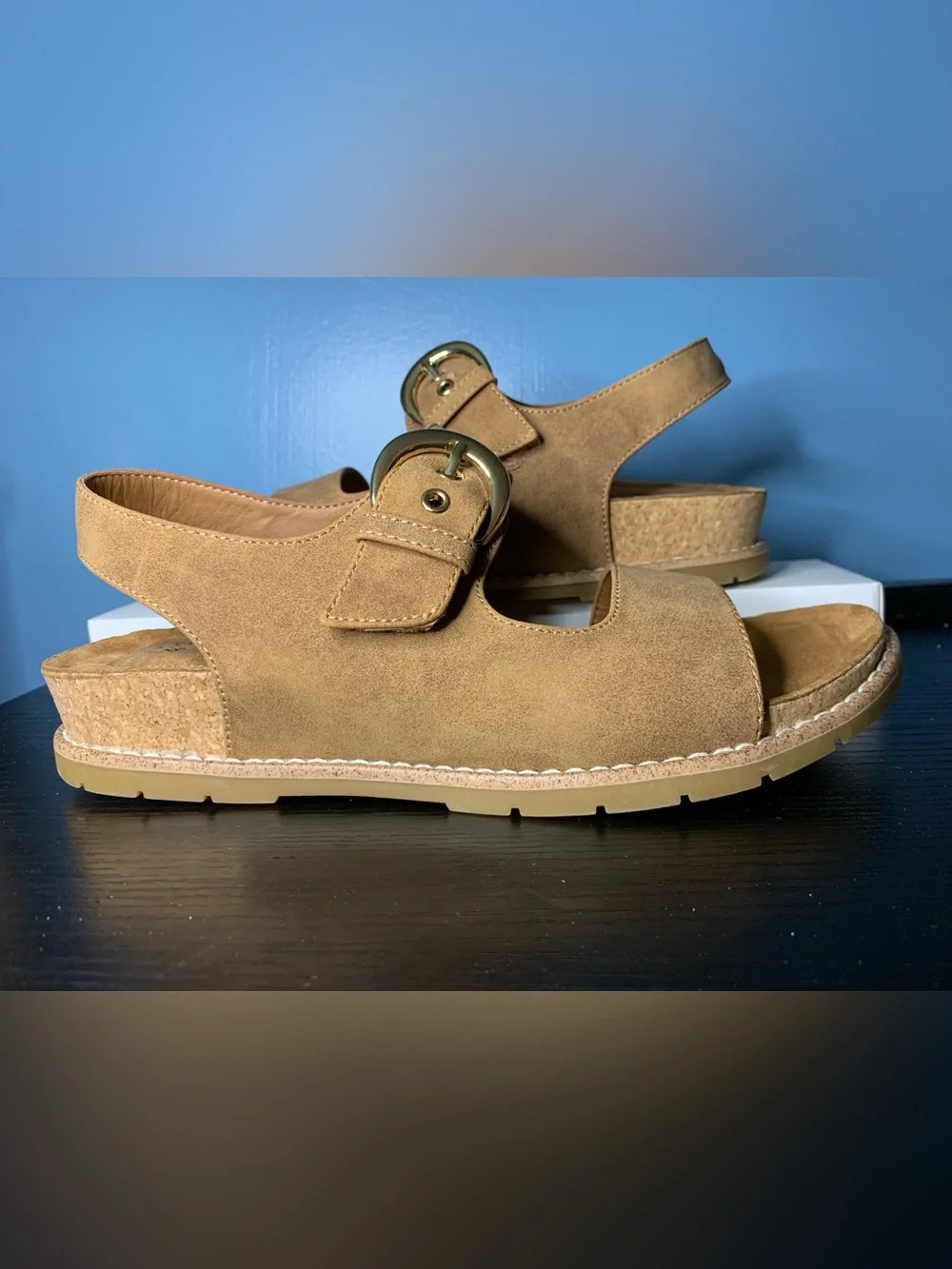 EuroSoft Tan Suede Slingback Sandals with Buckle